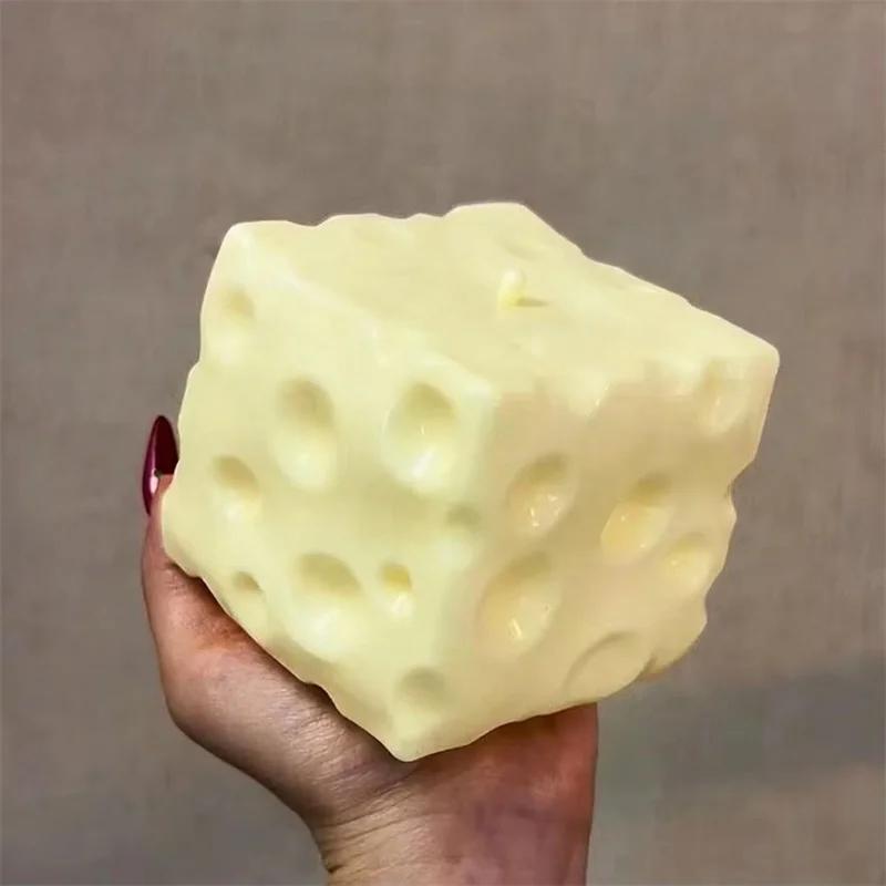 Balle anti-stress géante en forme de cube de fromage, jouet sensoriel ASMR non rebondissant, cadeau 