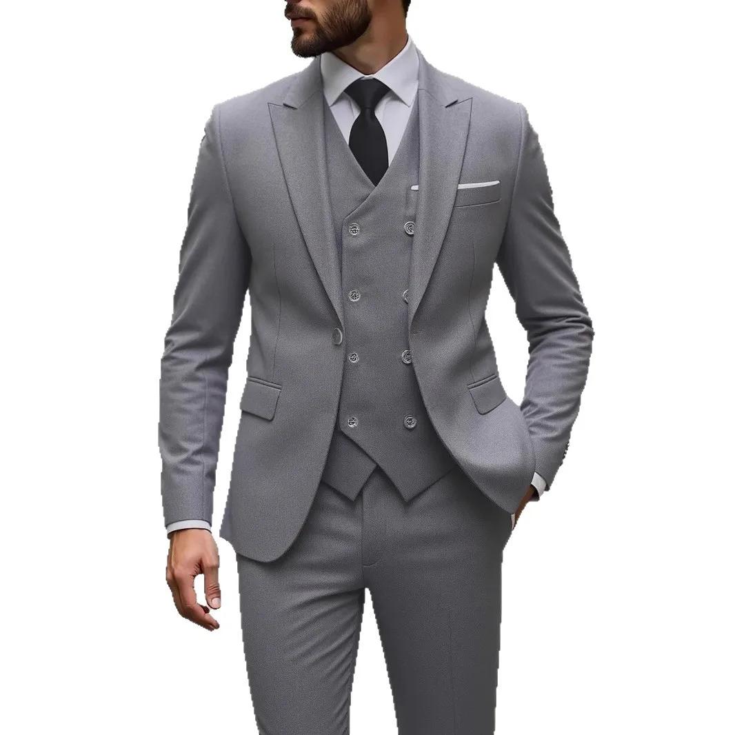 Costumes pour hommes gris foncé de haute qualité, coupe cintrée, simple boutonnage, revers, élégant,