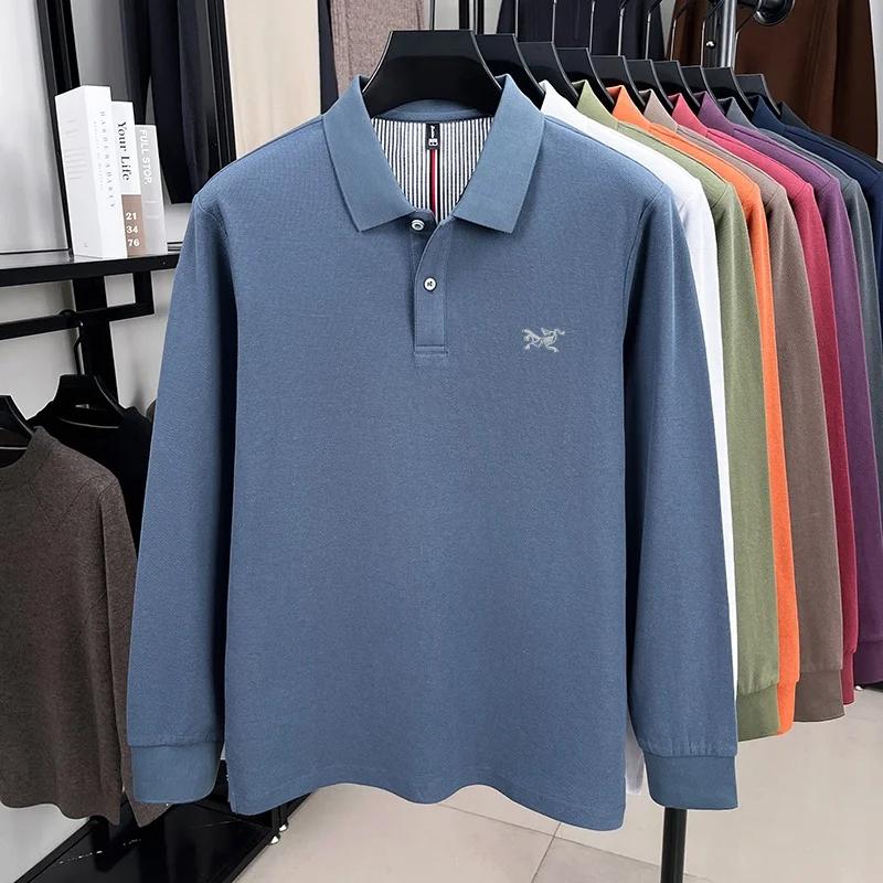 Polo à manches longues pour hommes, 100% pur coton, marque de luxe haut de gamme, mode automne, desi