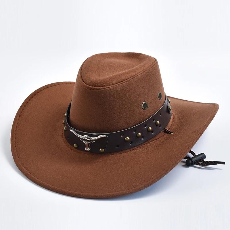Chapeaux de Cowboy Western en Daim Artificiel, Chapeau de Cowgirl Vintage, Grand Bord, Gentleman Jaz