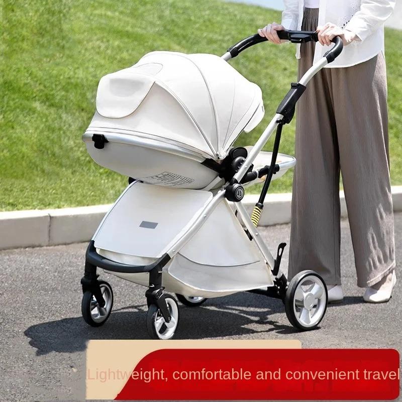 Poussette de luxe pour nouveau-né, chariot bidirectionnel à grande vue, poussette pliable en forme d