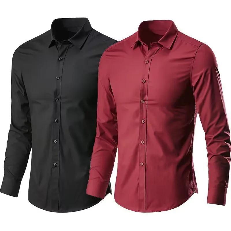 Chemise élastique à manches longues pour hommes, Anti-rides, sans repassage, confort d'affaires, mod