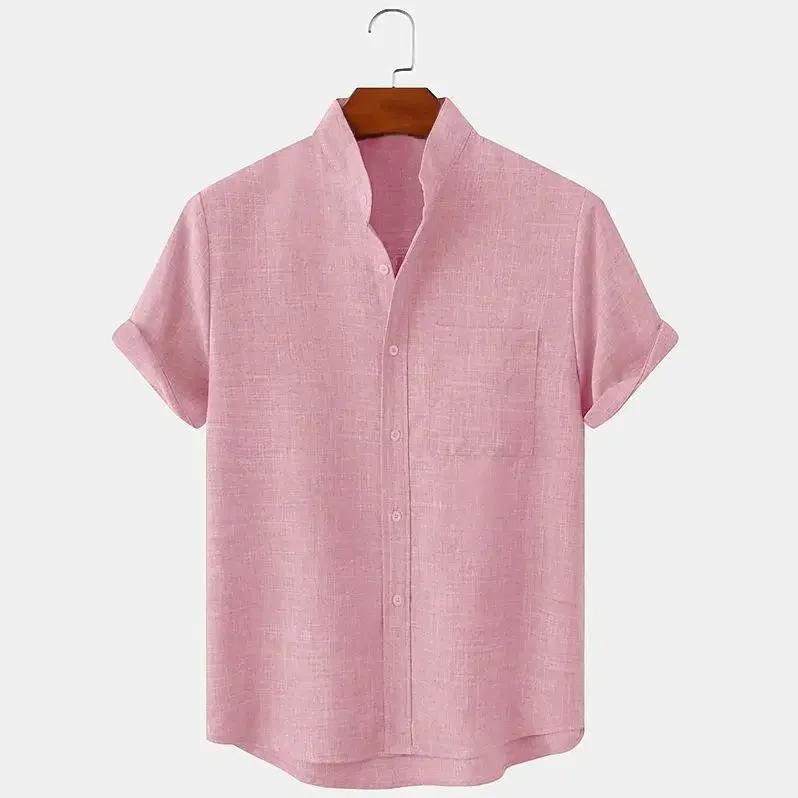 FEGKZLI Chemise en lin 100% coton à manches courtes pour hommes Chemises de plage amples surdimensio