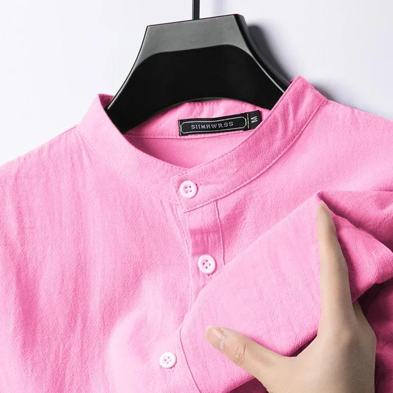 Chemises en coton et lin pour hommes, Streetwear Henley léger à manches longues, chemise de plage re