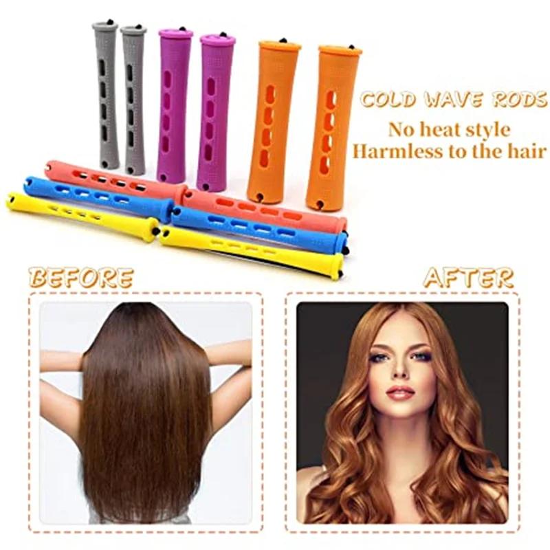 Ensemble de tiges de permanente de cheveux avec peigne à queue d'épingle, bigoudis en plastique, tig