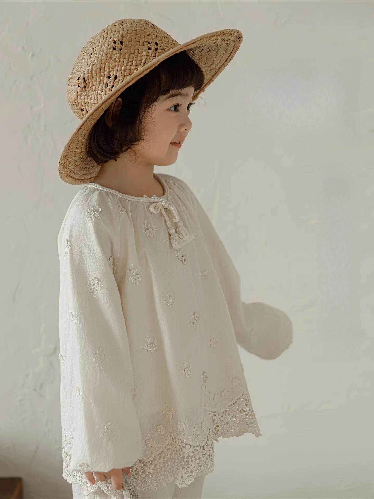 Ensemble de vêtements pour filles printemps 2026 : chemise en coton respirant à manches longues moti
