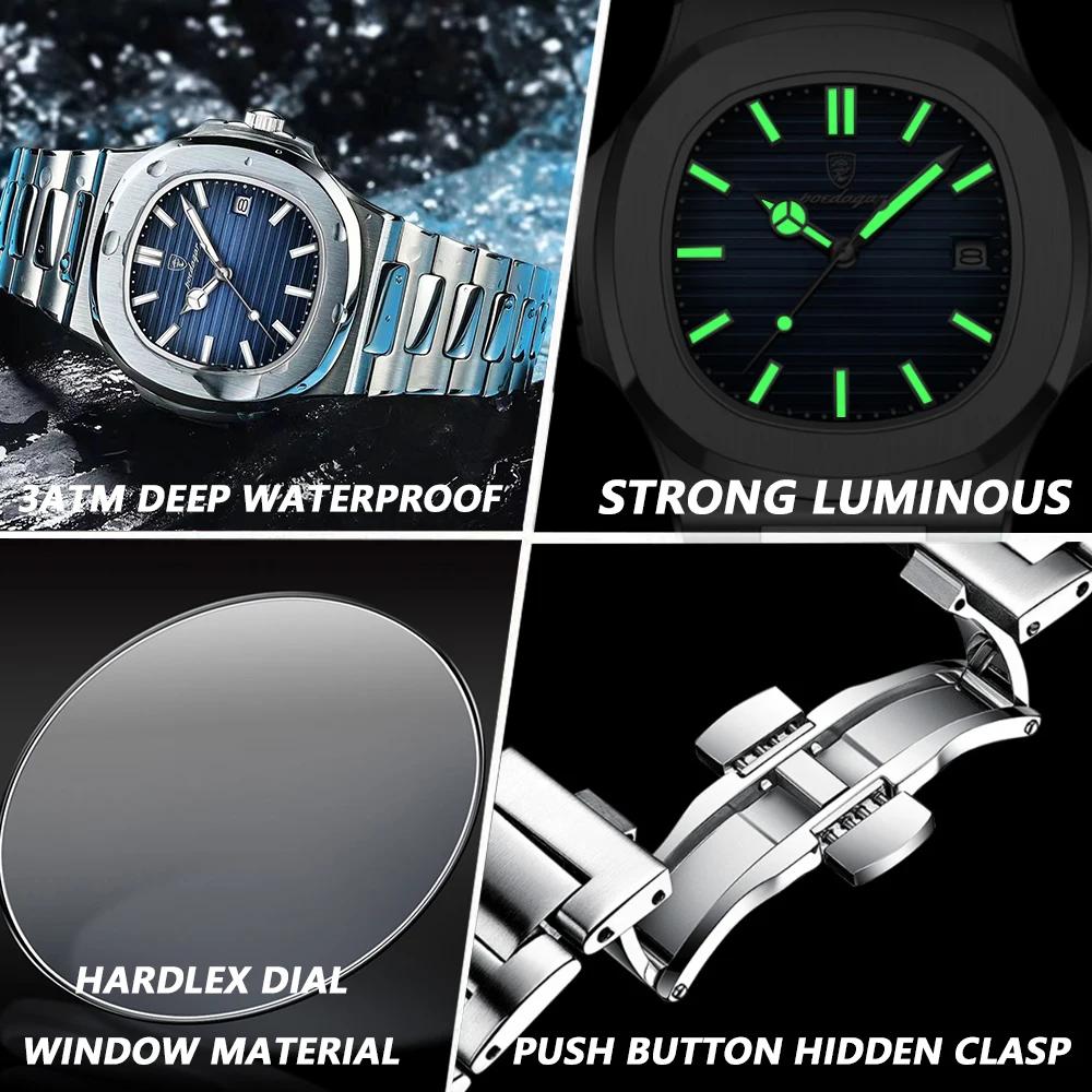 POEDAGAR luxe élégant hommes montres Date lumineux étanche en acier inoxydable homme horloge Origina