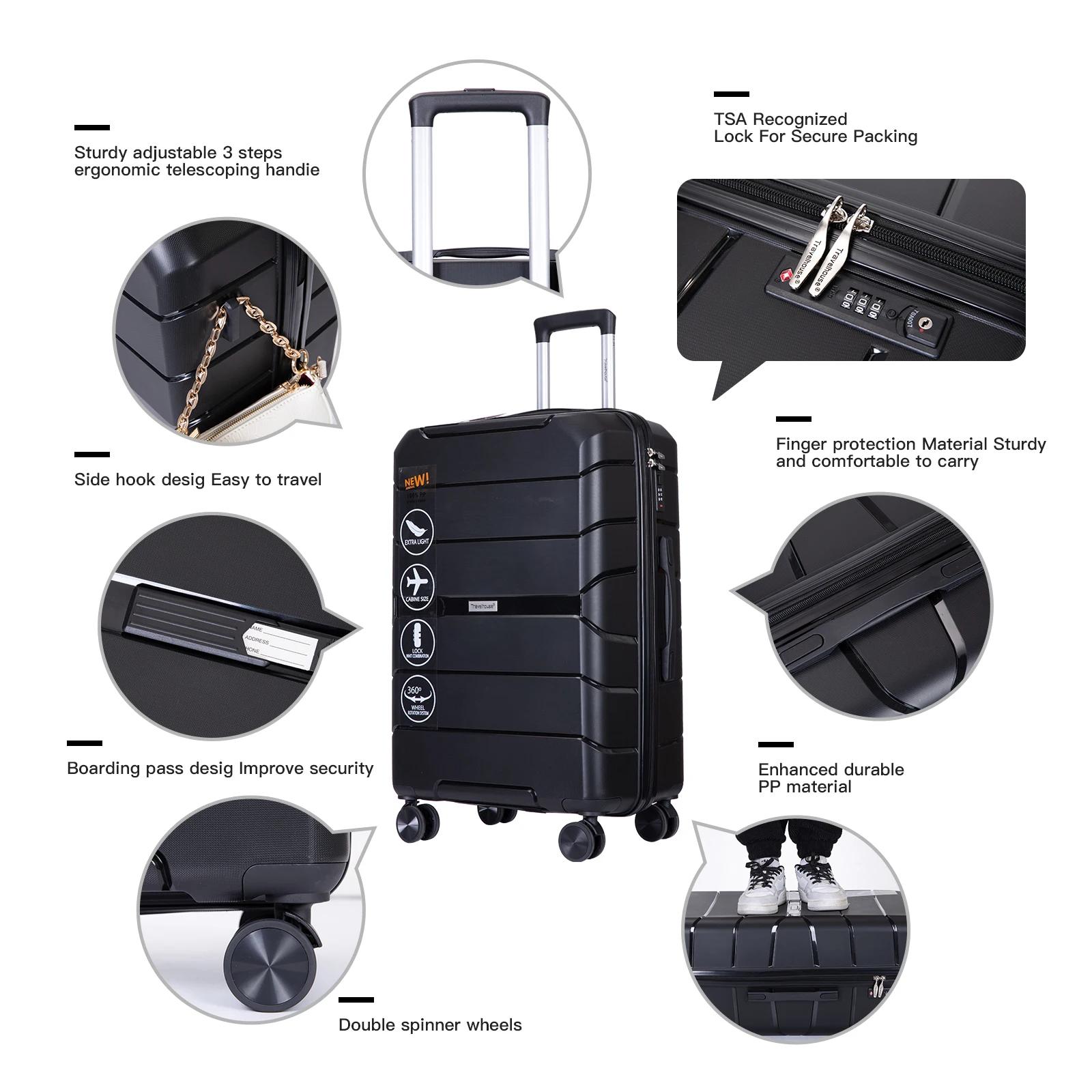 Travelhouse-Ensemble de Valises Rigides Légères avec Serrure TSA, Roues Spinner, PP, 3 Pièces, 20/24