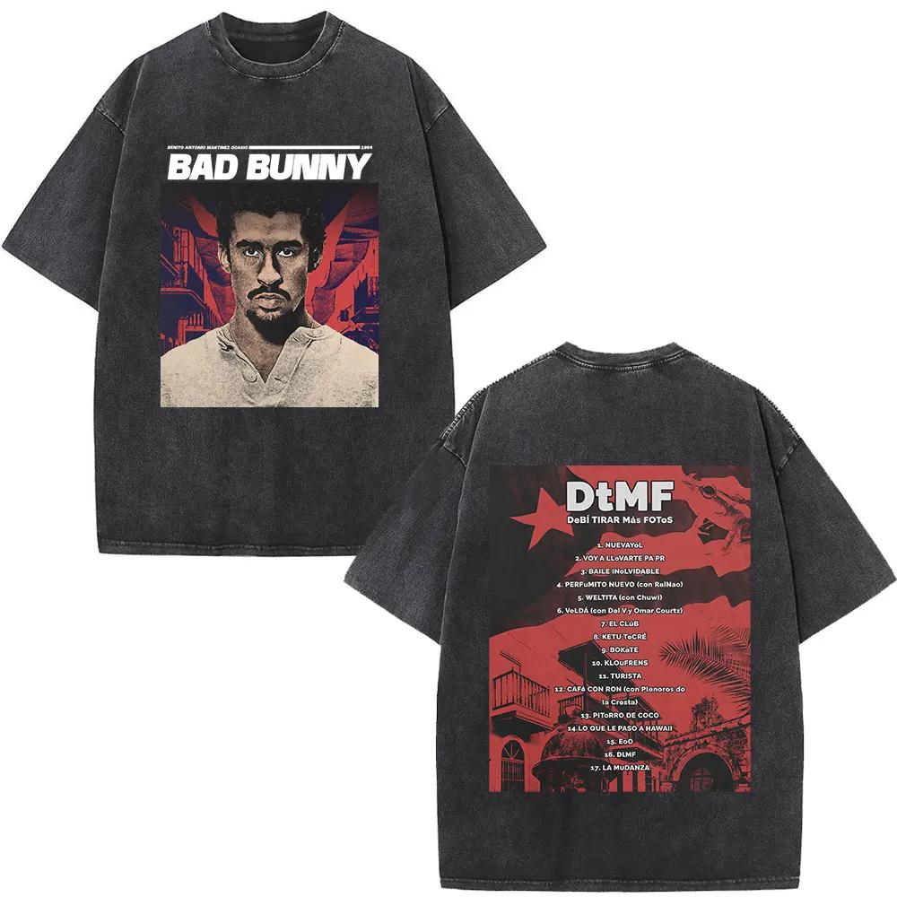 T-shirt vintage délavé Rapper Bad Bunny Debi Tirar Mas Fotos DTMF World Tour – T-shirts mode homme H