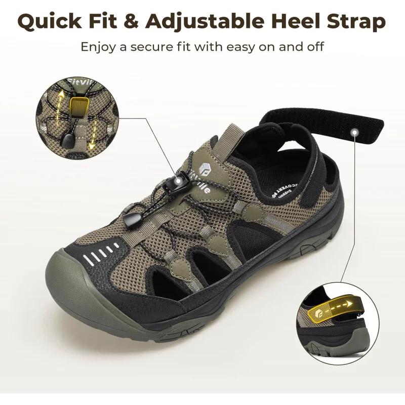 FitVille Sandales pour hommes à largeur large, à bout fermé, pour la randonnée et la natation, avec 