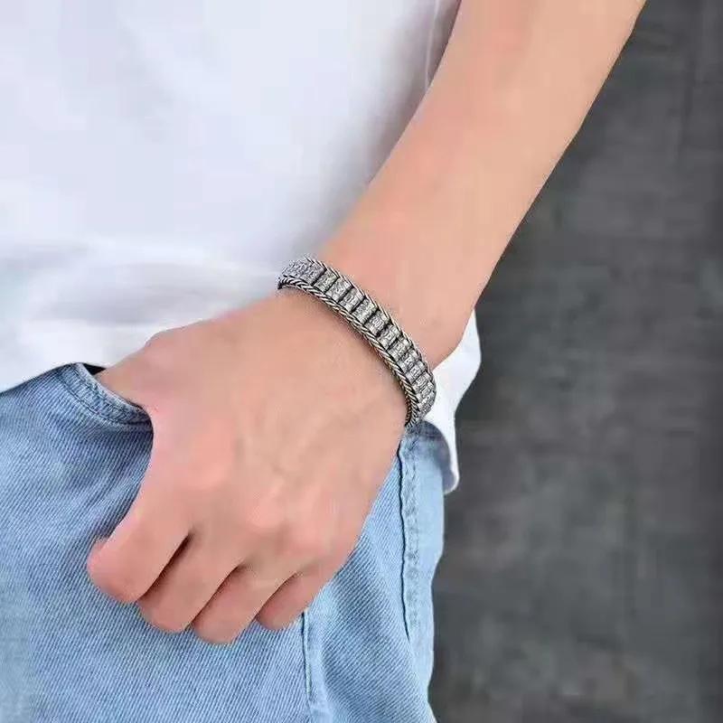 Bracelet en argent sterling 925, bracelet vintage pour homme et femme, bijoux de mode simples pour f
