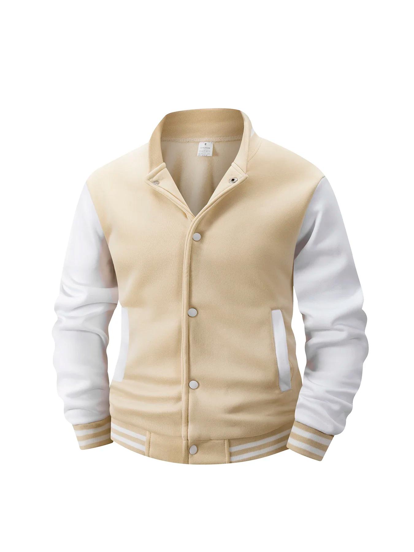Veste universitaire doublée polaire pour hommes, automne hiver, bloc de couleur chaud, veste de Base