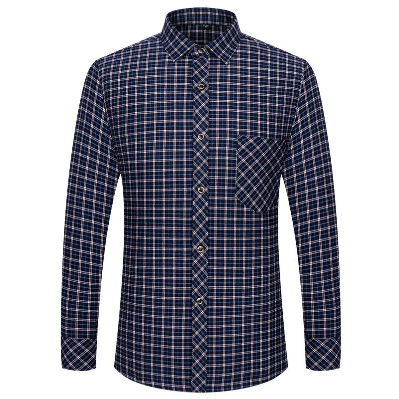 Chemises de glouton en coton pur M-6XL pour hommes, manches longues, poche unique, optique à carreau