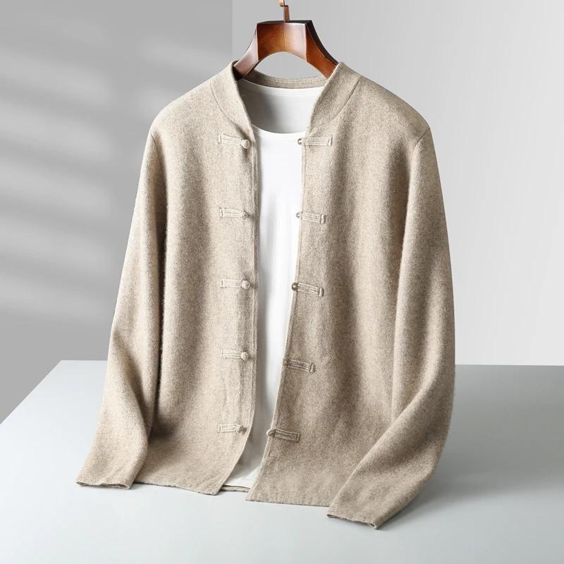 Cardigan rétro Tang pour homme, pull en cachemire, veste rembourrée tricotée, costume décontracté, 1