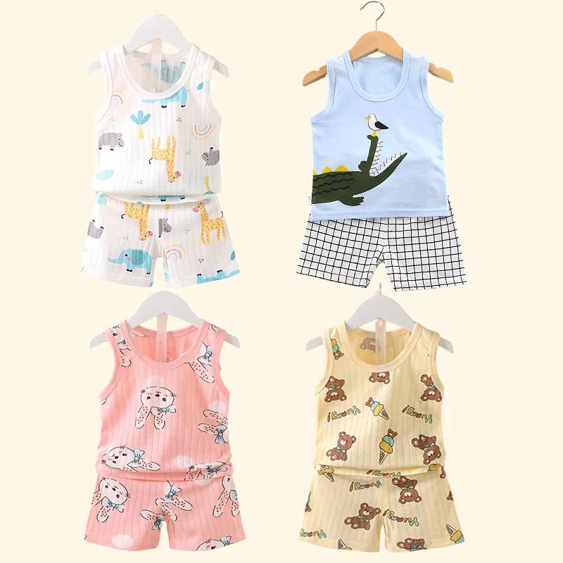 Vêtements pour enfants imprimé hauts sans manche shorts mignon respirant enfants été gilet ensemble 