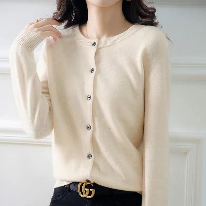 Cardigan amincissant à col rond pour femmes, pull ample, tricoté, haut polyvalent de couleur unie, p