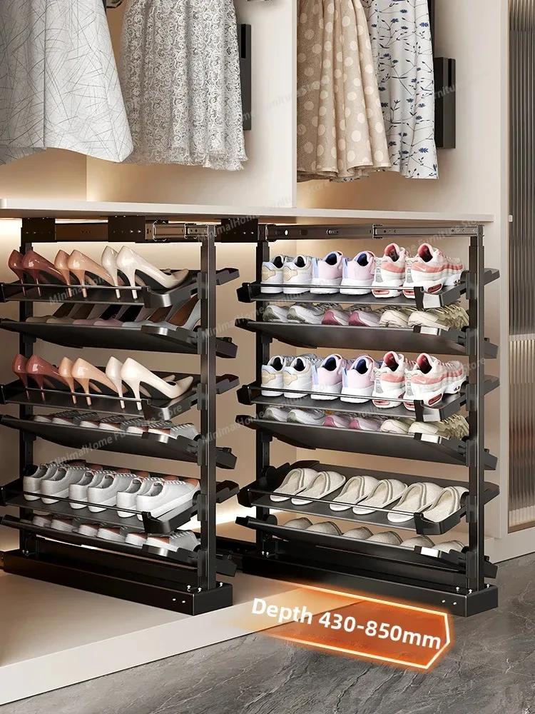 Meuble à chaussures encastré avec étagère à chaussures coulissante, panier rétractable grande capaci