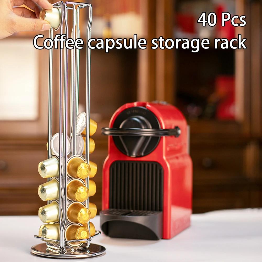 Support de stockage de capsules de café argenté, Base rotative à 360 degrés, peut contenir 40 dosett