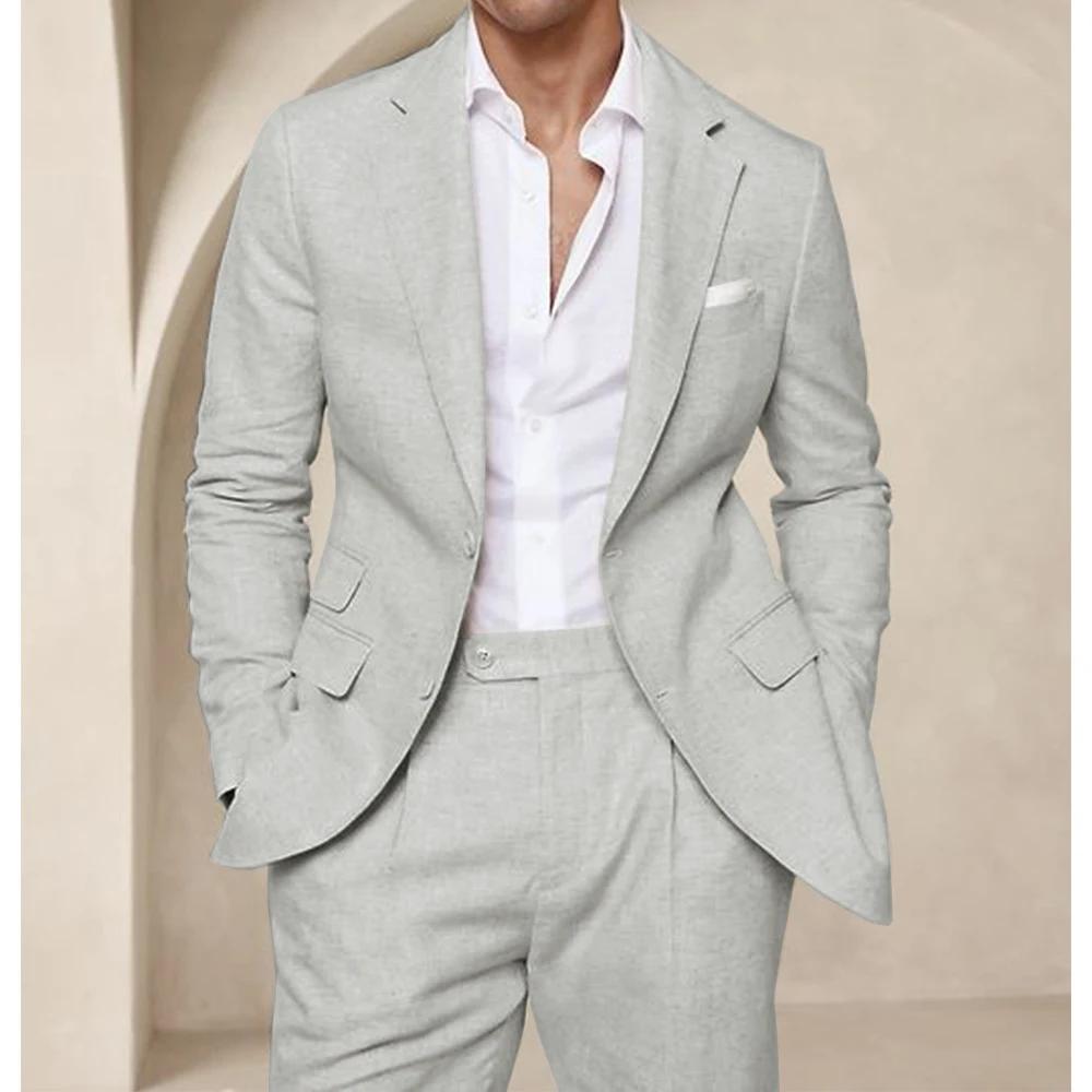Costume deux pièces en lin pour hommes, Cool, respirant, élégant, mode, Design Slim, robe de mariée,