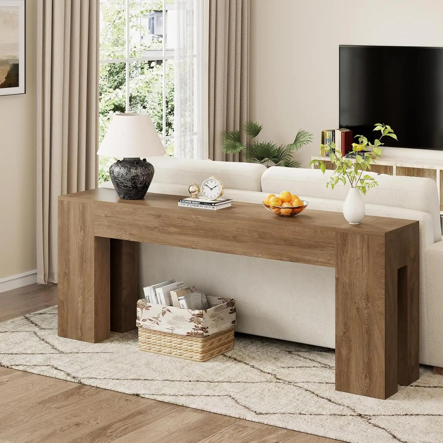 Console de canapé extra longue pour entrée et salon, table rectangulaire en bois de ferme de 79 pouc