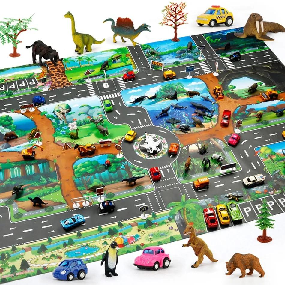 100x130 enfants tapis de jeu ferme route Portable carte bébé tapis éducatifs enfant en bas âge dinos