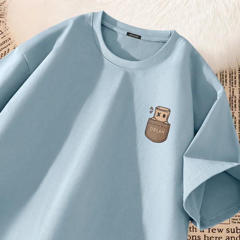 T-shirt à manches courtes imprimé style vintage américain pour homme, coupe ample et oversize, col r