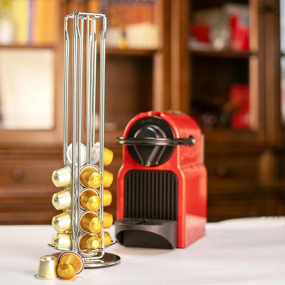 Support de stockage de capsules de café argenté, Base rotative à 360 degrés, peut contenir 40 dosett