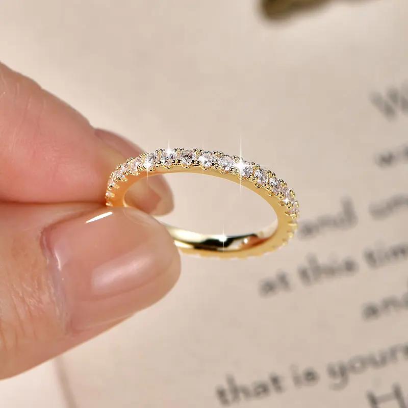 Bague Anziw 2 mm en moissanite couleur D pour femme, alliance scintillante, bague d'éternité en or 1