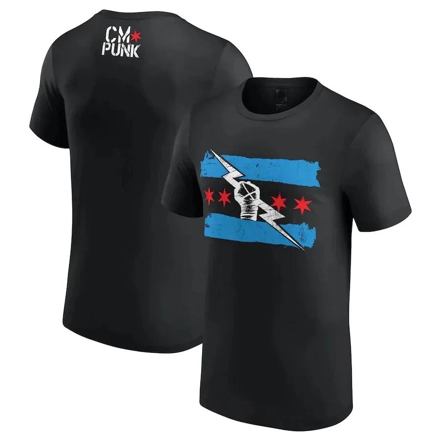 Chemise d'été pour hommes, imprimé en 3d, manches courtes, lutteur cm, col punk, T-shirt de rue, spo
