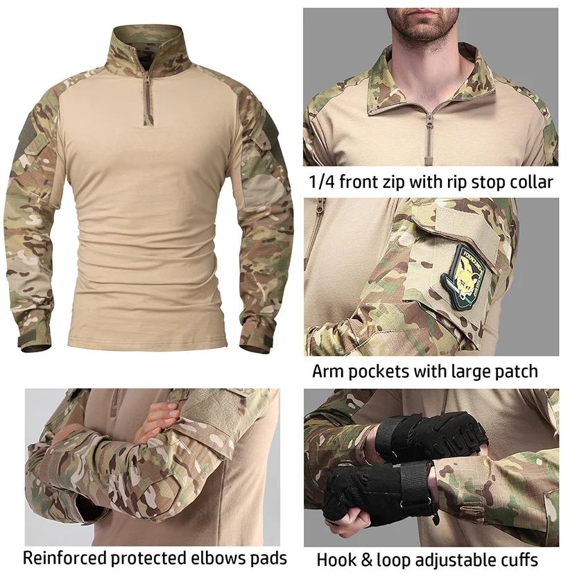 Chemise tactique de Camouflage pour hommes, t-shirt de Combat à manches longues avec fermeture éclai