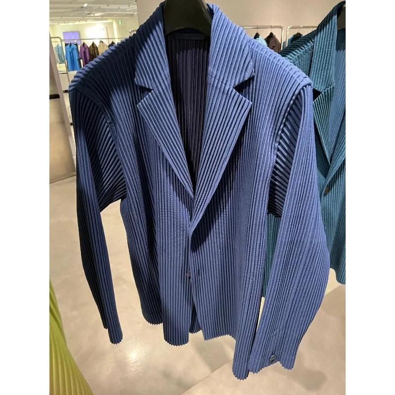 Veste plissée Miyake pour homme, nouvelle collection printemps 2026, manteau à manches longues, col 