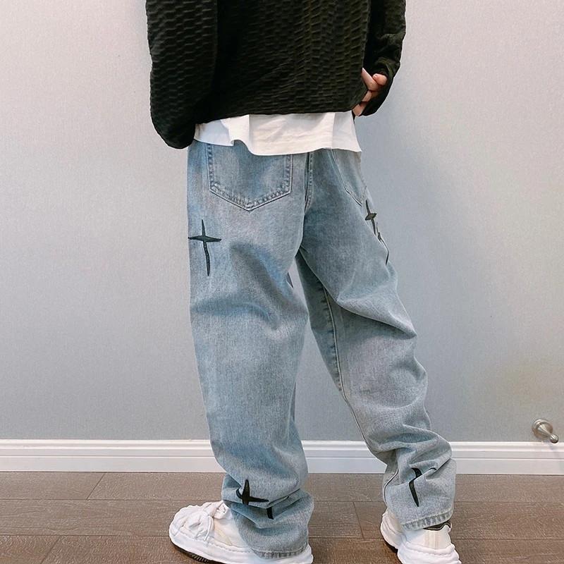 Jean imprimé pour hommes, Streetwear, Baggy, jambes larges, mode coréenne, drapé, droit, décontracté