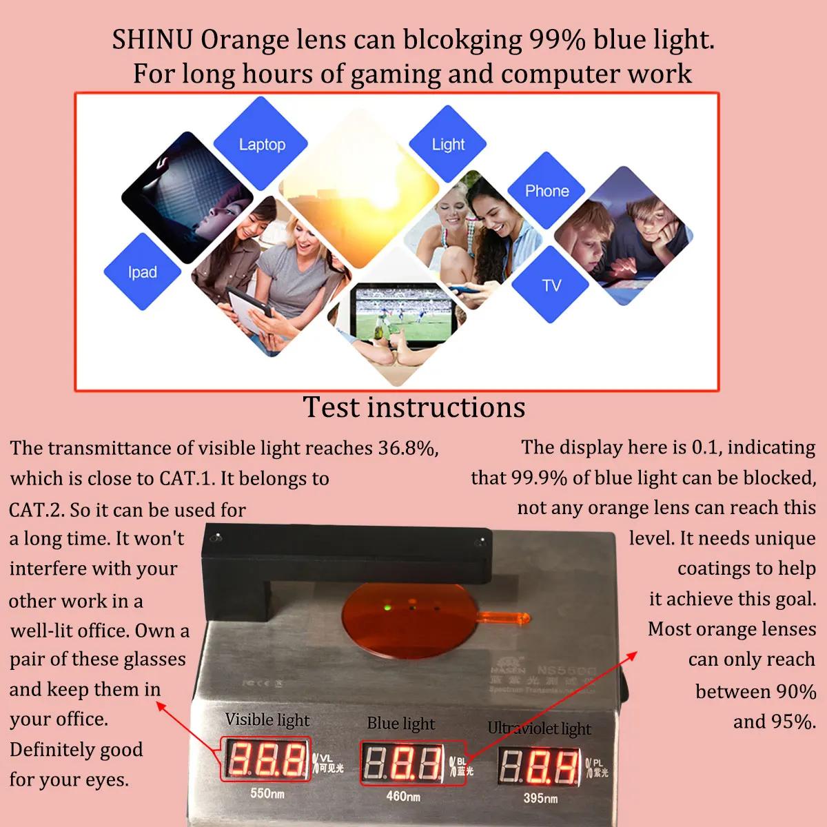 SHINU lunettes hommes femmes lunettes de lumière bleue lunettes de jeu sur ordinateur rouge/Orange/l