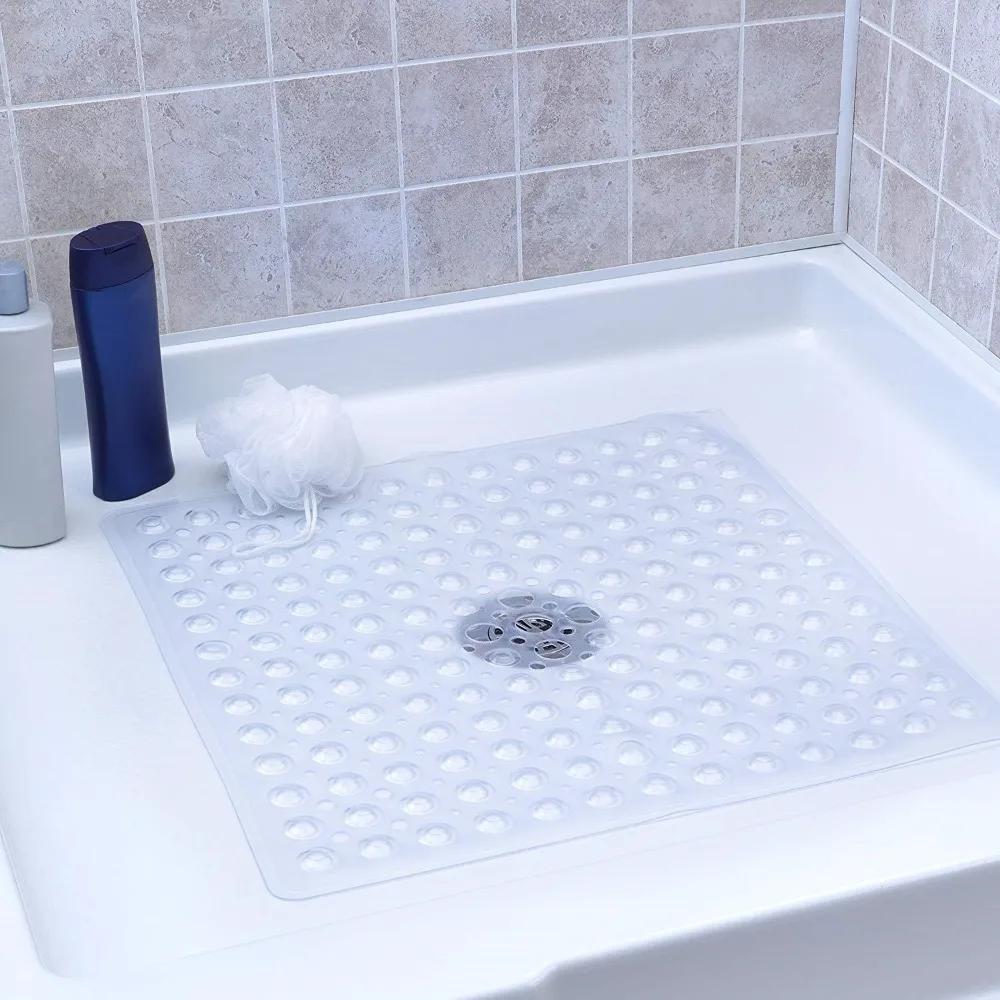 Tapis de douche antidérapant en PVC, 53x53cm, ventouse, tapis de bain carré, tapis de sol de douche,