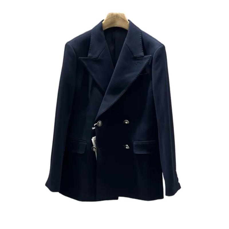 Blazers à double boutonnage de style britannique pour hommes, optique de document solide, vestes cha