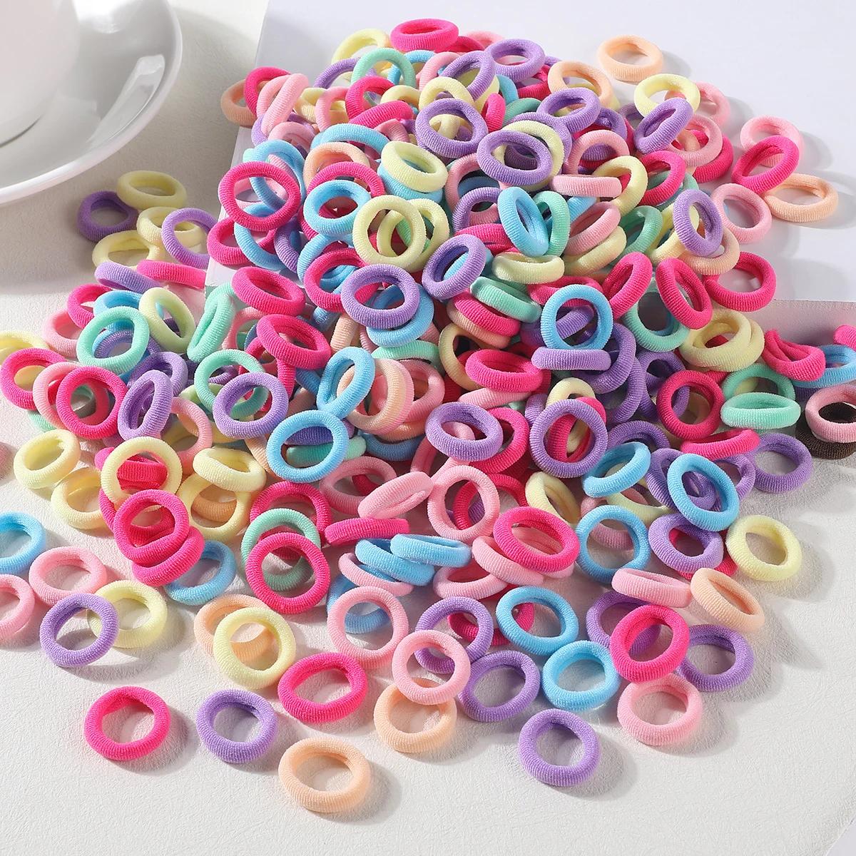100 pièces coloré de base en Nylon élastique attaches de cheveux pour les filles enfants queue de ch