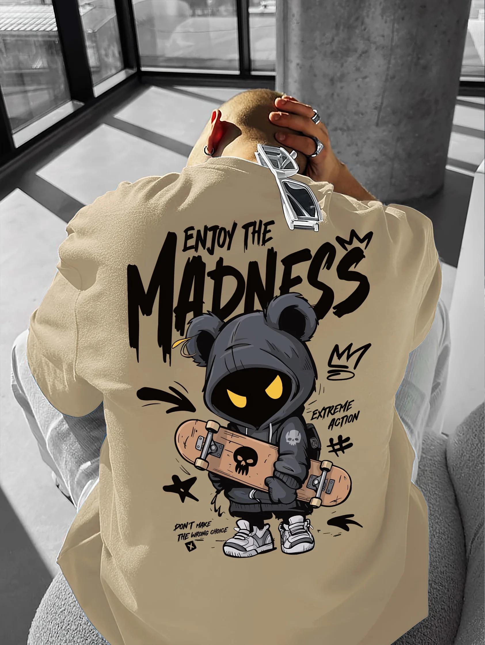 T-shirt col rond pour hommes, confortable et respirant, avec lettres de dessin animé imprimées, à la
