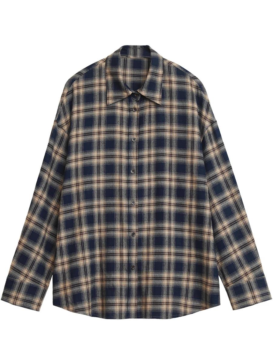 CHIC VEN femmes chemises ample décontracté nouveau ponçage chemise à carreaux à manches longues moye