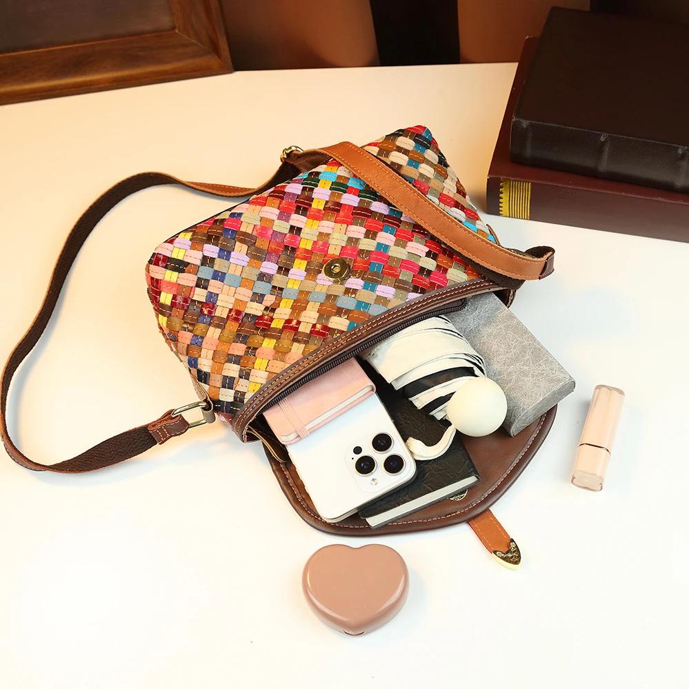 Sac bandoulière bohème en cuir véritable tissé à la main pour femme, style ethnique, sac à bandouliè