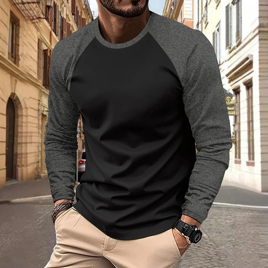 T-shirts pour hommes à manches longues col rond Pactwork manches Raglan décontractées couleur assort