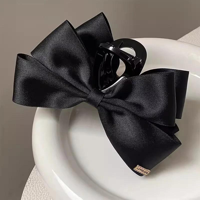 Pince à cheveux française élégante, pince à griffes avec nœud noir, Style Hepburn pour femmes et fil