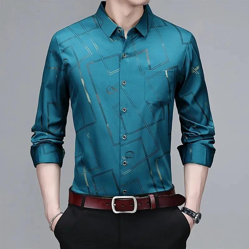 Chemise imprimée à manches longues pour hommes, haut d'affaires décontracté et à la mode, sans repas