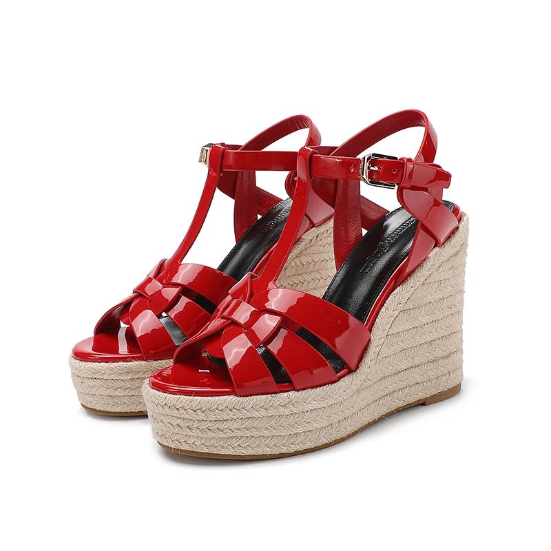 Sandales en cuir laqué à talon incliné pour femmes, conception italienne, fête de banquet, marque ha