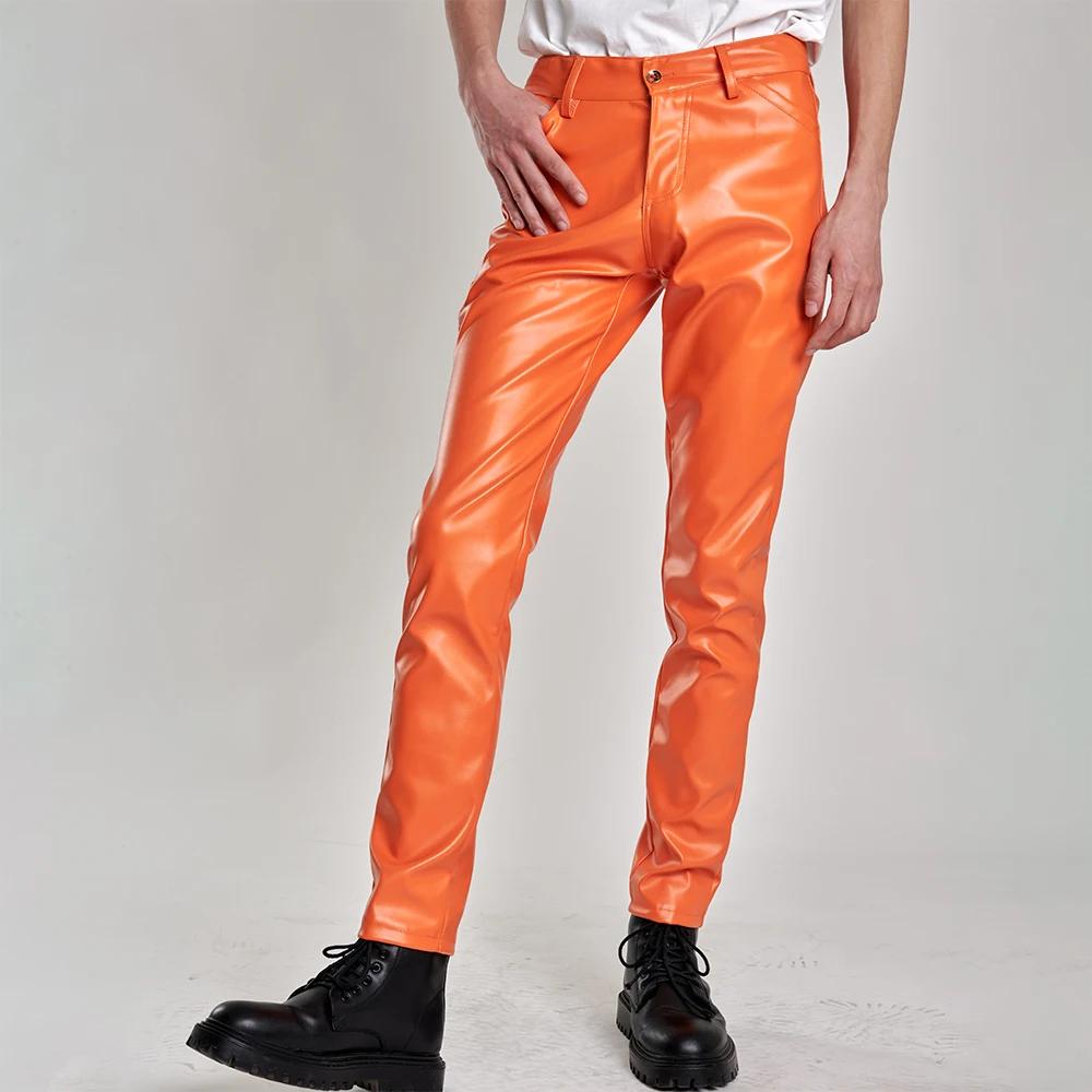 Pantalon en cuir pour hommes, coupe slim, extensible, mode, pantalon en cuir PU, discothèque, fête e