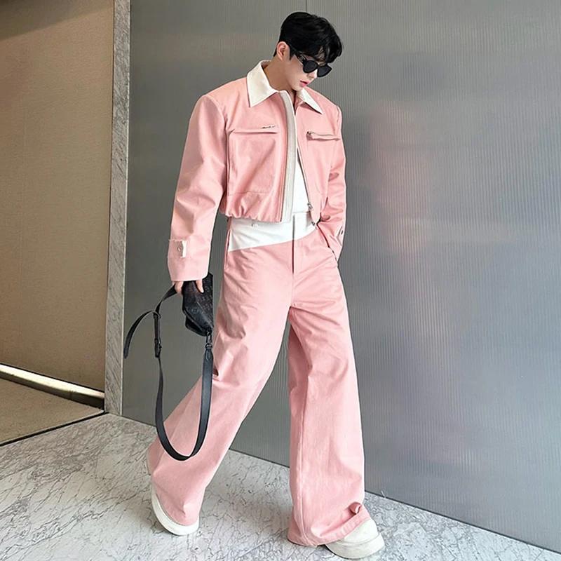 LUZHEN Original couleur contraste cou conception élégant manteau droit pantalons décontractés hommes