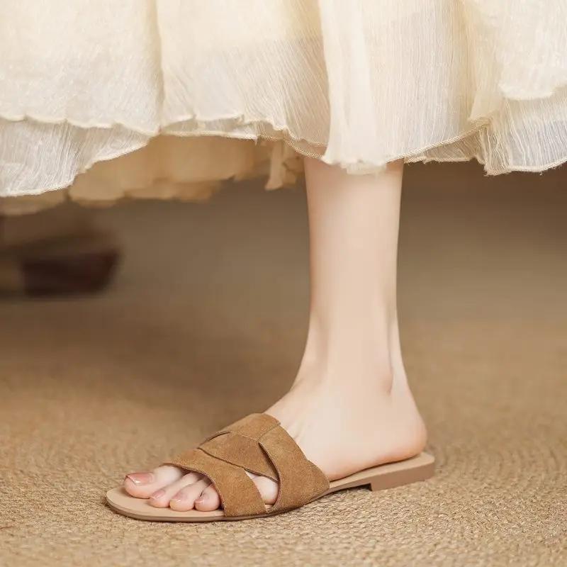 MORAZORA grande taille 34-43 nouvelle vache daim cuir femmes pantoufles mode à la main Mules femmes 
