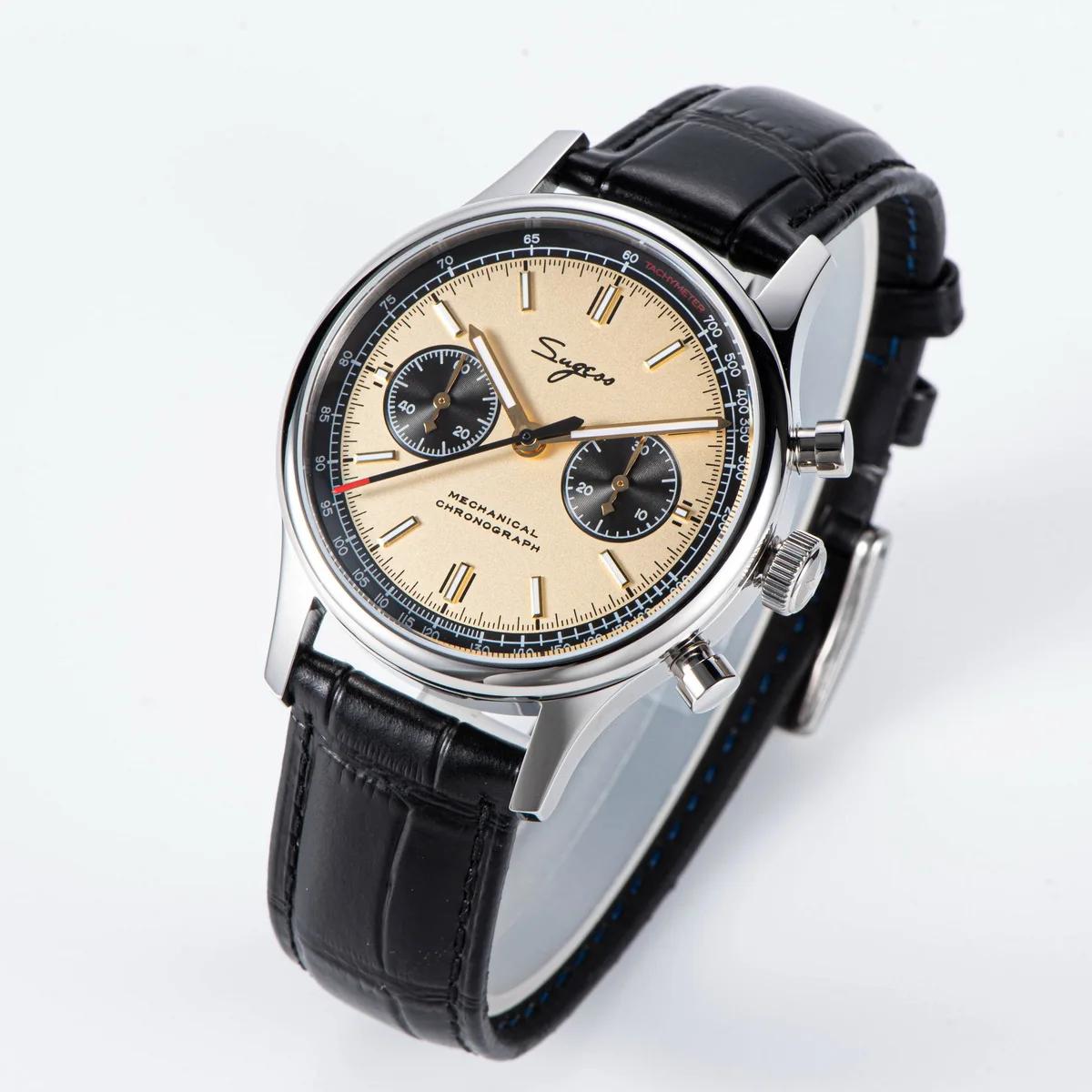 Sugess-Montre Pilote pour Homme, Chronographe Mécanique, Montre-Bracelet, Air Force, Saphir, Étanche