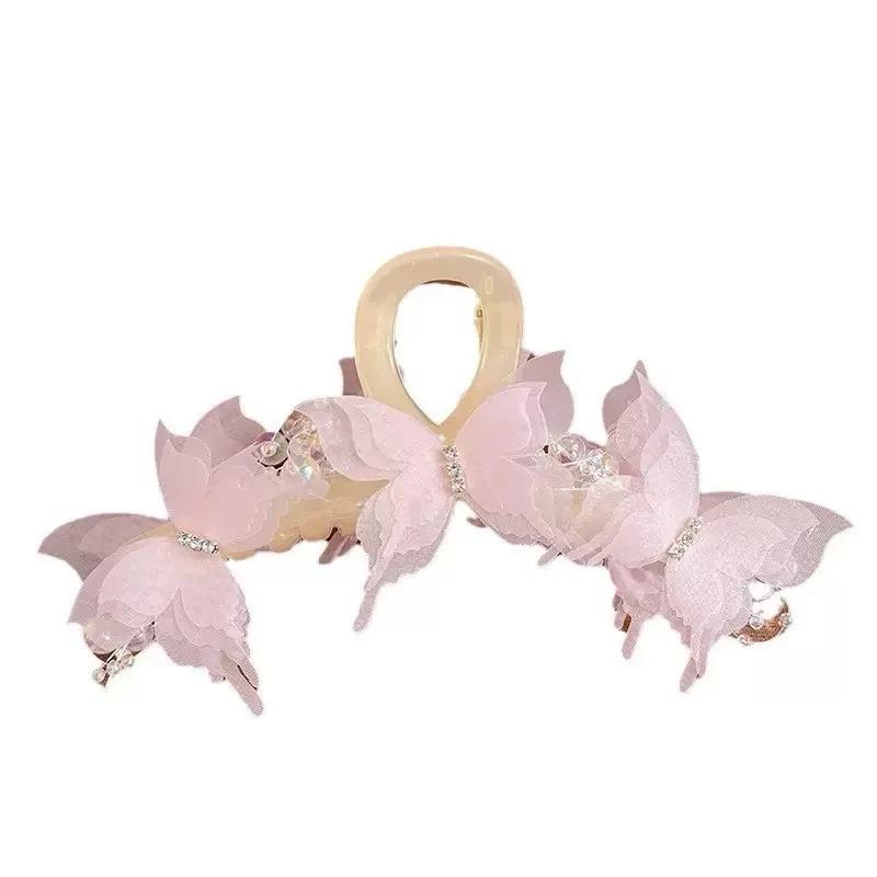 Pince à griffes papillon transparente bleu clair/rose |   Pince à cheveux Fairycore en perles et str
