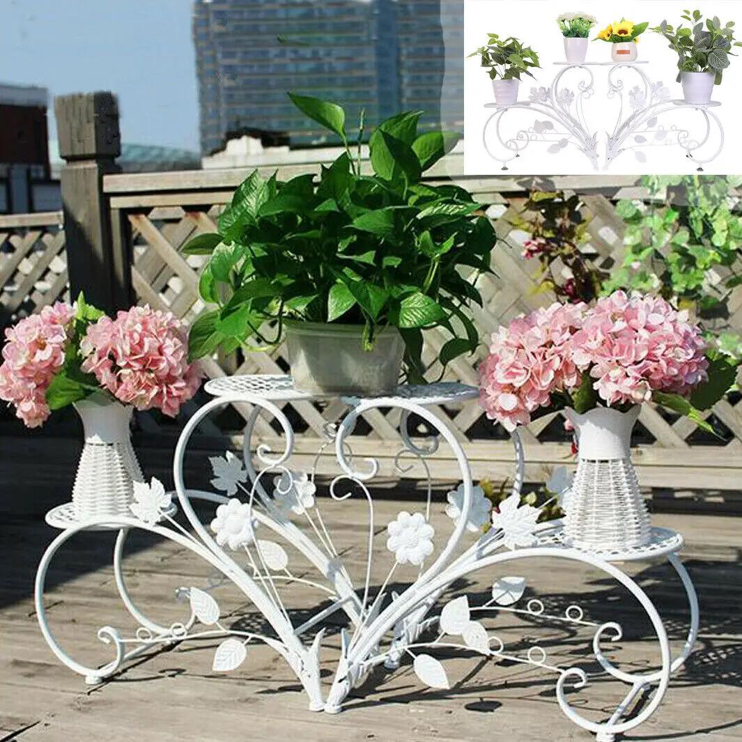 Support de plantes en métal antirouille, étagère de présentation pour 4 pots de fleurs, pour jardin,