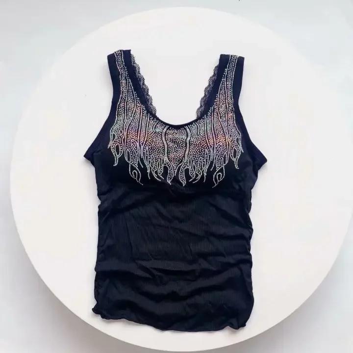 Débardeur rembourré sans manches pour femme, bling-bling, pierres précieuses, bling-bling, top sexy